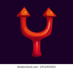 Letter Y Halloween font, cartoon evil type, funny scary typeface, spooky alphabet uppercase letter as a devil trident with sharp points and a fiery red color. Isolated vector imp pitchfork latin abc