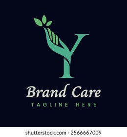 Letter Y Hand Care Nature Leaf Logo Design