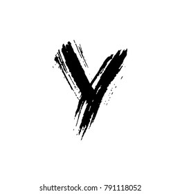 Letter Y. Handwritten by dry brush. Rough strokes font. Vector illustration. Grunge style elegant alphabet.