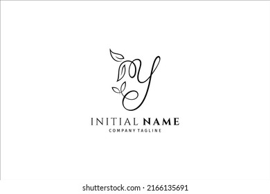 Letter Y handwritten logo template with leaves shape decoration. Initial signature vector