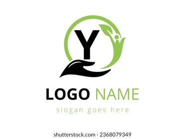 Letter Y Health Care Logo Design. letter with safe hands Professional charity teamwork and foundation logo design