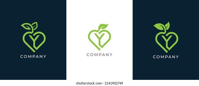 Letter Y Heart Leaf Logo Concept sign icon symbol Design. Vector illustration logo template