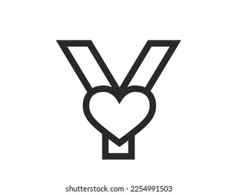 letter y with heart in line style. creative romantic initial letter for valentine's day design. valentine and love vector image