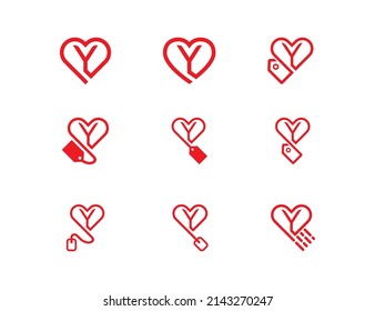 Letra Y símbolo del icono Diseño del símbolo del concepto del logotipo del corazón. plantilla de logotipo de ilustración