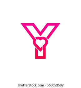 Letter Y heart logo,Pink color,Valentine Day, Love Concept Logotype