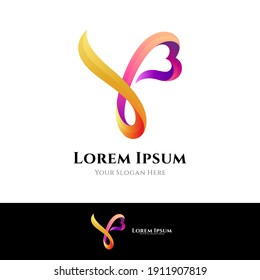 Letter Y heart, Love logo template with gradient color style