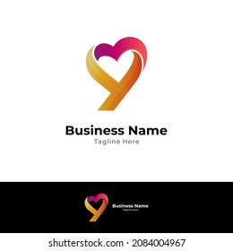 Letter Y and heart or love shape creative logo concept