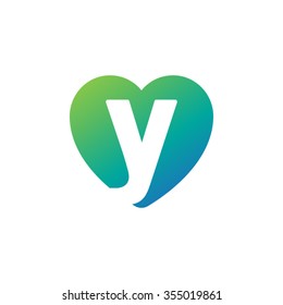 letter y heart shape icon logo green blue