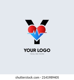 Letter Y Heartbeat Logo Design Icon Vector Graphic Illustration