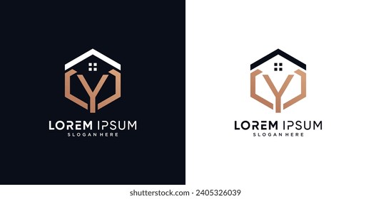 Letter y and house logo design vector illustration with hexagon concept