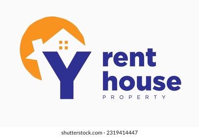 letter Y house and sun vector design element for real estate logo or realty exhibition