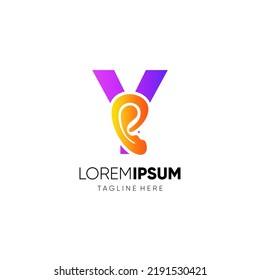 Letter Y Human Ear Logo Design Vector Icon Graphic Emblem Illustration