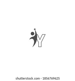 Letter Y icon logo with abstrac sucsess man in front, alphabet logo icon creative design illustration