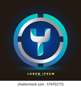 Letter Y icon and logo for business name. elegant typographic. twisted, with blue and white rings