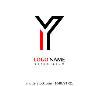 Logotipo de icono de letra Y con vector monograma. Logotipo de diseño de letras negras y rojas Y.