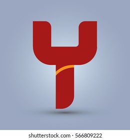 Letter Y icon and logo template.  New Flat design and elegant typographic concept. One line yellow. red
