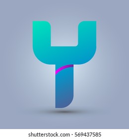 Letter Y icon and logo template.  New design and elegant typographic concept. One line purple. blue