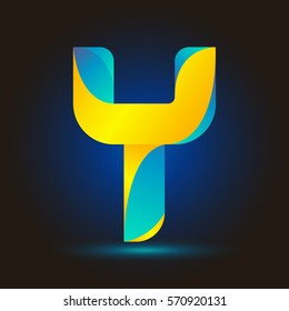 Letter Y icon and logo template.  New design typographic. twisted. blue and yellow line