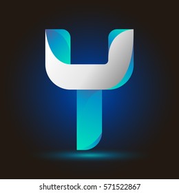 Letter Y icon and logo template.  New design typographic. twisted blue and white line