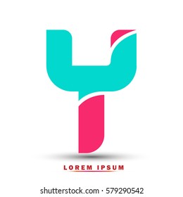 Letter Y icon and logo template.  New  Flat design and elegant typographic. blue and pink
