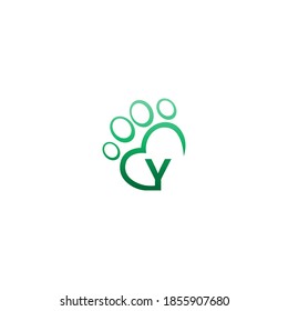 Letter Y icon on paw prints logo design