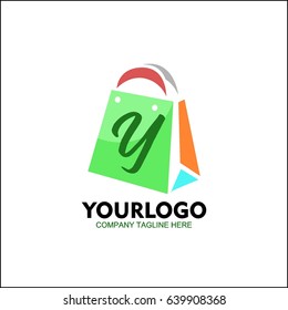 Letter Y identity design, colorful paper bag concept, online shopping logo isolated. 