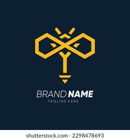 Letter Y Initial Bee Line Logo Design Vector Icon Graphic Emblem Illustration 