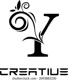letter Y INITIAL Black flower alphabet 