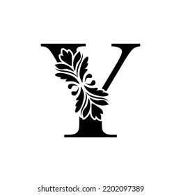 letter Y initial  black. flower  letters. Vintage ornament Alphabet. Logo vector 