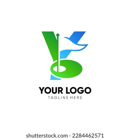 Letter Y Initial Golf Flag Logo Design Vector Icon Graphic Emblem Illustration