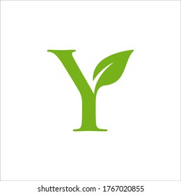 Letter Y initial with green leaf logo vector design template