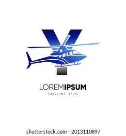 Letter Y Initial Helicopter Logo Design Vector Icon Graphic Illustration