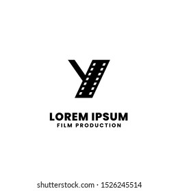 Letter y initial logo design with film strip symbol for movie production concept