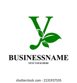 Letter y Initial natural vector logo template. Design with leaf and green color