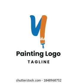 Letter Y Initial with paint brush icon for paint and decoration business logo concept vector template