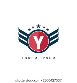 Letter Y initial shield with wings logo design