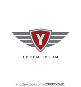 Letter Y initial shield with wings logo design