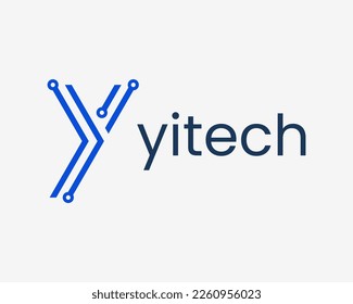 Letter Y Initials Circuit Electronic Tech Computing Lines Network Futuristic Vector Logo Design