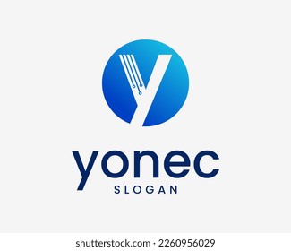 Letter Y Initials Circuit Electronic Computing Engineering Tech Round Colorful Vector Logo Design