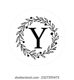 Letter "Y" Initials with Round Floral Frames, Vector Monogram Logo, Cricut File