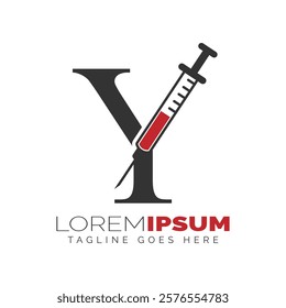 Letter Y Injection Logo Design. Alphabet Y Syringe icon illustration