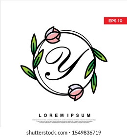 letter y inside floral frame logo. modern icon, template design