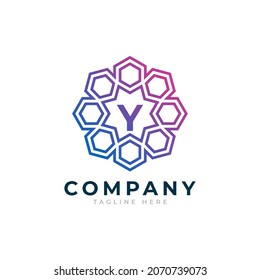 Letter Y Inside Hexagon Shape Logo Design Template Element