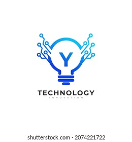 Letter Y Inside Lamp Bulb Technology Innovation Logo Design Template Element