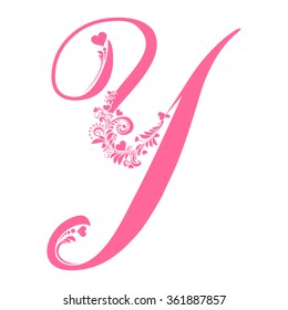 Letter Y isolated on white. Romantic letter of beautiful heart. Love Alphabet Set. Vector Illustration