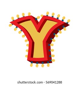 Letter Y lamp glowing font. Vintage light bulb alphabet. Retro ABC sparkling lights
