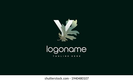 Elemento de diseño del logotipo de la letra Y. Diseño del logo de la hoja de roble Y