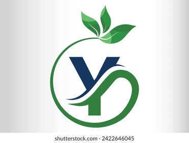 Diseño de letra vectorial con logotipo Carta Y Leaf para marca.