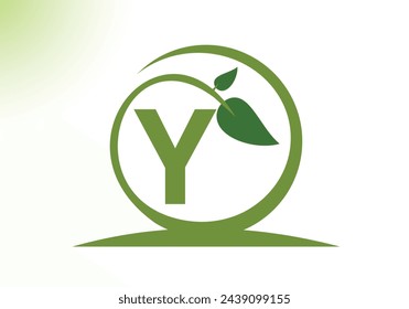 Letter Y Leaf Logo Design Vector letter template. With Leaf Symbol, Vector Illustration.