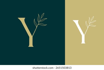 Letter Y with leaf logo design vector illustration for spa, beauty, hotel and business